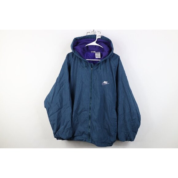Vtg 90s Nike Mens Large Baggy Spell Out Travis Scott Mini Swoosh Hooded Jacket